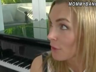 Chap caught her GF Allie fucking her busty piano teacher