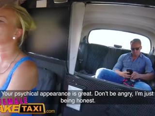 Female Fake Taxi lustful Slim Blonde Driver in Sweaty Taxi Backseat Fuck