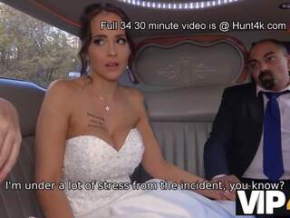VIP4K. Excited babe in wedding dress fools around not with future hubby