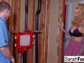 Attractive MILF Sarah Pays Her Plumber with Her Tight Pussy